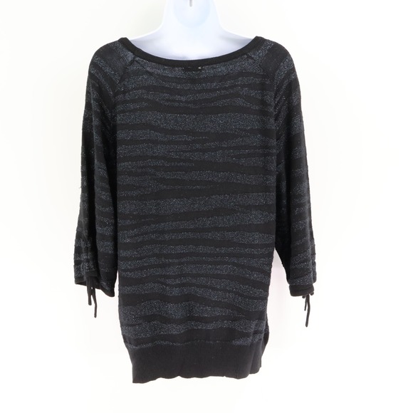 Worthington Lightweight Sweater Women XL Black Sparkling Zebra Stripe 3/4 Sleeve - Picture 2 of 8